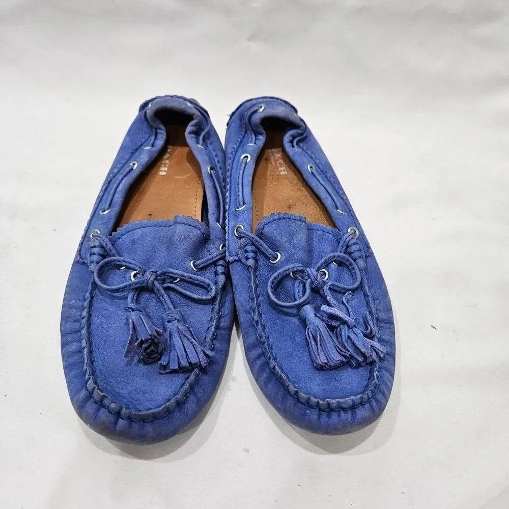 Coach Nadia Blue Nubuck Leather Tassel Driving Moccasins Loafers Women's 7B